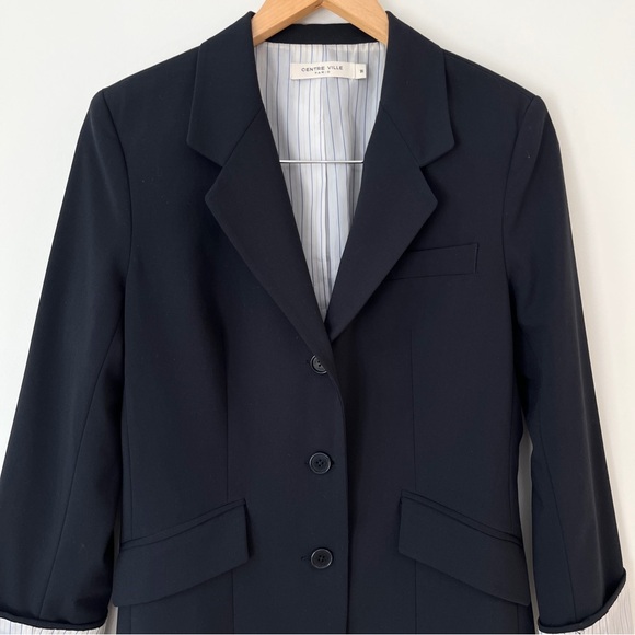 Centre Ville Paris Navy Boyfriend Blazer Jacket Womens M Office Career Preppy - Picture 3 of 11